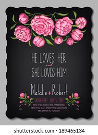 Wedding invitation card with floral background. 