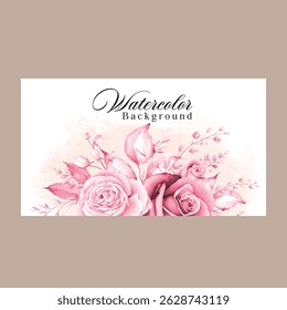 Wedding invitation card floral background with pink roses and leaves. 