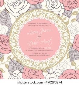 Wedding invitation card with floral background. Also perfect as greeting card, birthday card or party invitation.