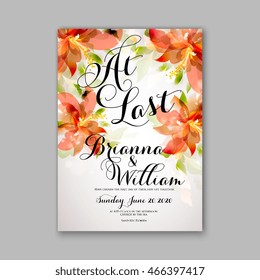 Wedding invitation or card with  floral  chrysanthemum 