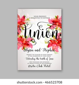 Wedding invitation or card with  floral  chrysanthemum 