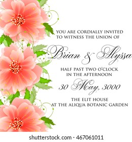 Wedding invitation or card with floral chrysanthemum