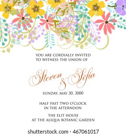 Wedding invitation or card with floral chrysanthemum