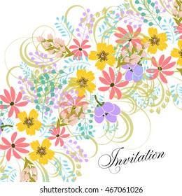 Wedding invitation or card with floral chrysanthemum