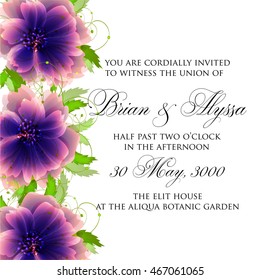 Wedding invitation or card with floral chrysanthemum