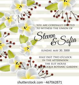 Wedding invitation or card with floral chrysanthemum