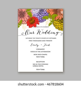 Wedding invitation or card with floral chrysanthemum
