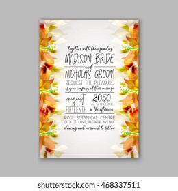 Wedding invitation or card with floral chrysanthemum
