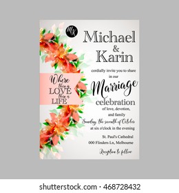 Wedding invitation or card with floral chrysanthemum