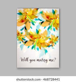 Wedding invitation or card with floral chrysanthemum