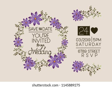 wedding invitation card with floral crown