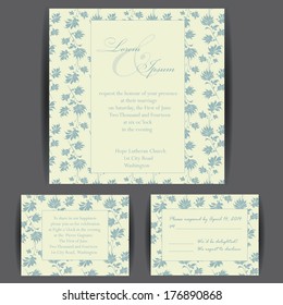 Wedding invitation card with floral elements. Vintage background. Vector illustration.