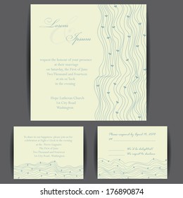 Wedding invitation card with floral elements. Vintage background. Vector illustration.