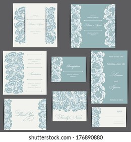 Wedding invitation card with floral elements. Vintage background. Vector illustration.
