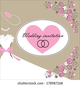 Wedding invitation card with floral elements. Part of a set.