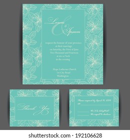 Wedding invitation card with floral elements. Vintage background. Vector illustration.