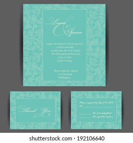 Wedding invitation card with floral elements. Vintage background. Vector illustration.