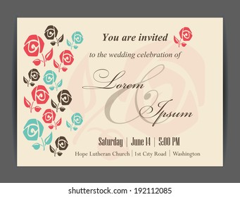 Wedding invitation card with floral elements. Vintage background. Vector illustration.