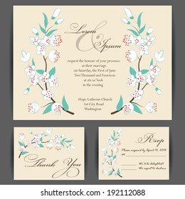 Wedding invitation card with floral elements. Vintage background. Vector illustration.