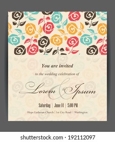 Wedding invitation card with floral elements. Vintage background. Vector illustration.