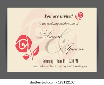 Wedding invitation card with floral elements. Vintage background. Vector illustration.