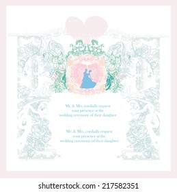 Wedding invitation card with floral elements. 