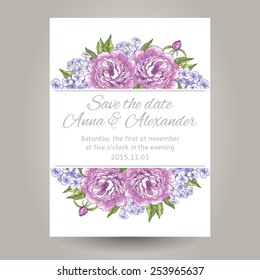 Wedding invitation card with  floral elements.