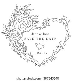 Wedding invitation card with floral elements.