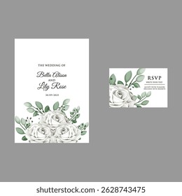 Convite de casamento cartão floral obrigado, rsvp cartão moderno Design em folha e flor água cor textura decorativa Vetor .