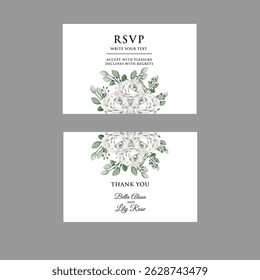 Convite de casamento cartão floral obrigado, rsvp cartão moderno Design em folha e flor água cor textura decorativa Vetor .