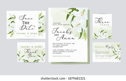 Wedding invitation card with floral and leaves decoration