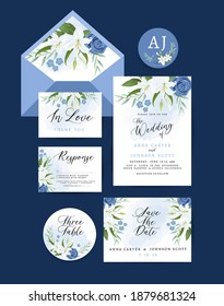 Wedding invitation card with floral and leaves decoration