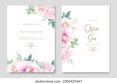 Wedding Invitation Card With Floral Leaves Watercolor