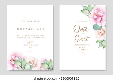wedding invitation card with floral leaves watercolor
