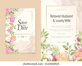 Wedding Invitation Card Floral with Lilies and Roses Design