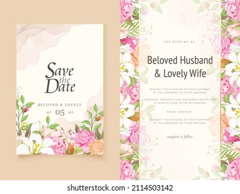 Wedding Invitation Card Floral with Lilies and Roses Design