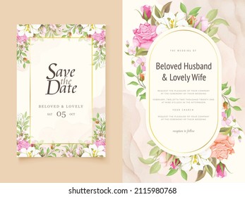 Wedding Invitation Card Floral With Lilies And Roses Design