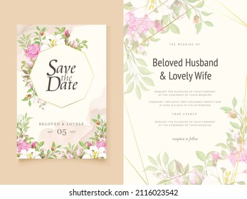 Wedding Invitation Card Floral with Lilies and Roses Design