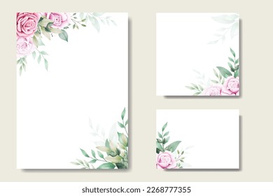 wedding invitation card with floral rose watercolor

