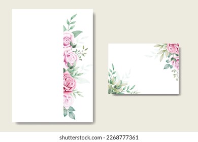wedding invitation card with floral rose watercolor

