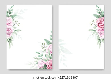 wedding invitation card with floral rose watercolor