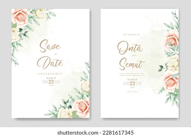 wedding invitation card with floral rose watercolor
