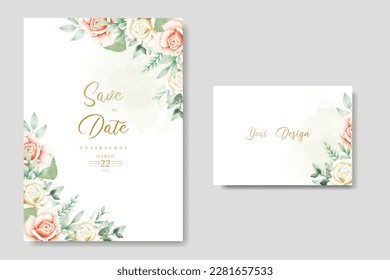 wedding invitation card with floral rose watercolor

 