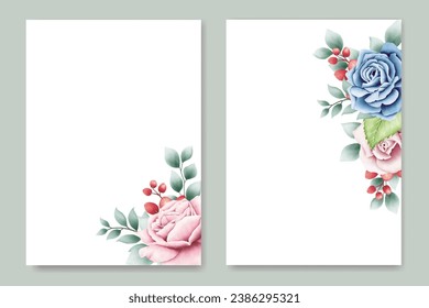 wedding invitation card with floral rose watercolor