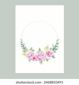 wedding invitation card with floral rose watercolor 