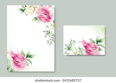 wedding invitation card with floral roses watercolor
