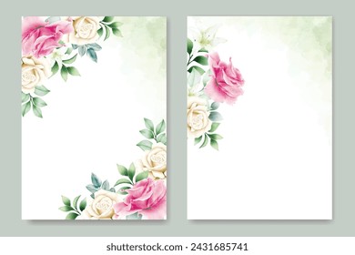 wedding invitation card with floral roses watercolor
