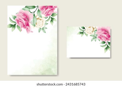 wedding invitation card with floral roses watercolor
