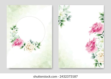 wedding invitation card with floral roses watercolor
