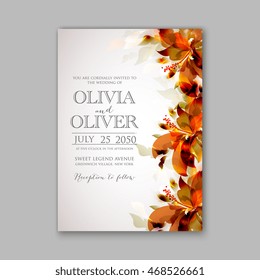 Wedding invitation or card with floral wreath